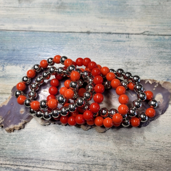 Jewelry - Orange and Silver Beaded Bracelet Set